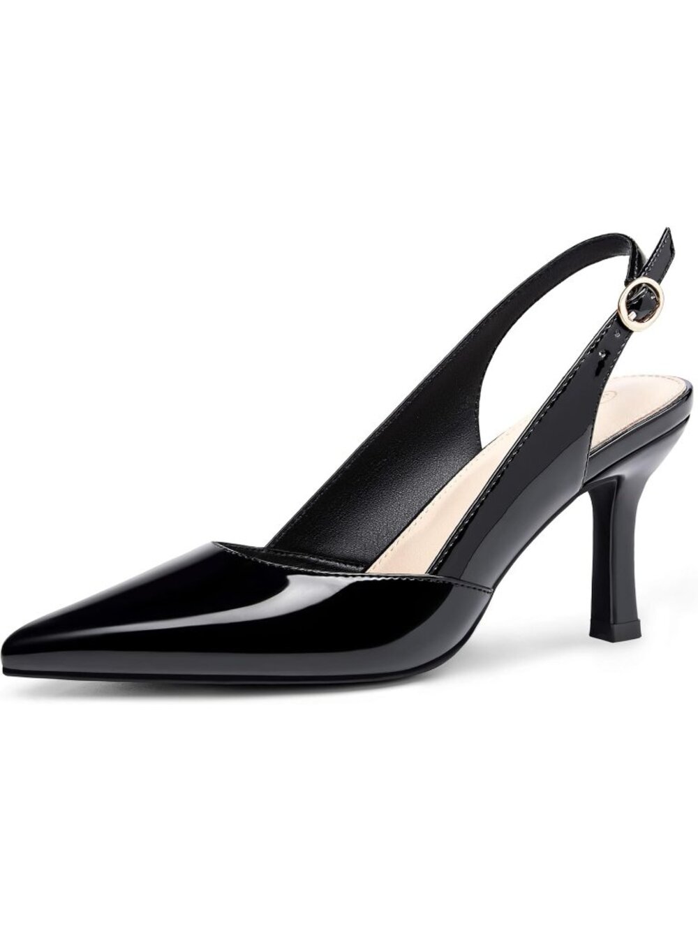 Women's Black/Patent Synthetic Slingback Kitten Heel Closed Toe Backless Shoes